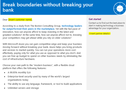 Marketing Update ModernBiz - Azure Awareness Interest Purchase Support/Cross Sell Copy Blocks Messaging intended to support the SMB conversation as a part of the ModernBiz campaign for Azure.
