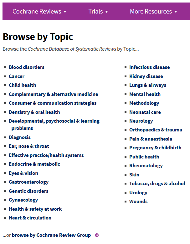 The Cochrane Database of Systematic Reviews über 8.