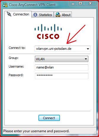 Verbindungsaufbau mit dem VPN Client 12. Jetzt kann der Cisco AnyConnect VPN Client aus der Startleiste von Windows ausgeführt werden.