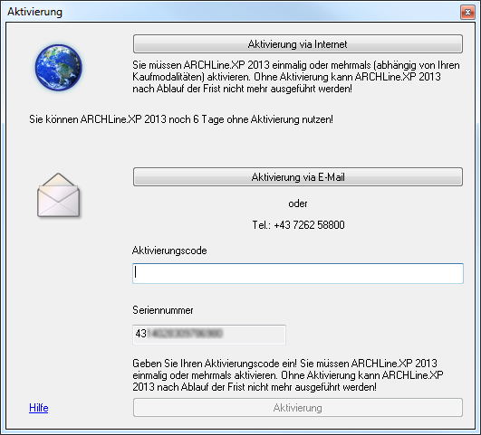 13 2 Aktivierung Sie müssen ARCHLine 2013 einmalig oder mehrmals abhängig von Ihren Kaufmodalitäten aktivieren. Um die Softw are zu aktivieren w ählen Sie Aktivierung im Hilfe Menü von ARCHLine 2013.