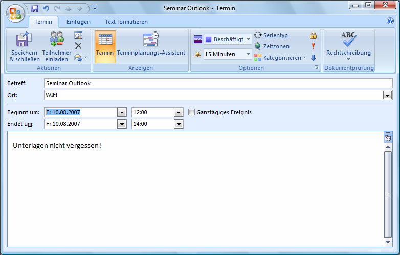 7.1 Planen einer Besprechung Unter einer Besprechung versteht man in Outlook einen Termin, zu dem auch andere Personen eingeladen werden.