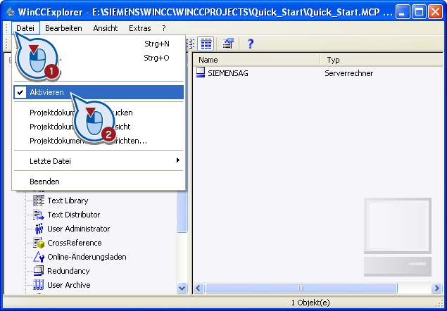 Prozessbilder projektieren 6.10 Projekt deaktivieren 6.10 Projekt deaktivieren Einleitung Die folgenden Schritte zeigen, wie Sie das Projekt "Quick_Start" deaktivieren.