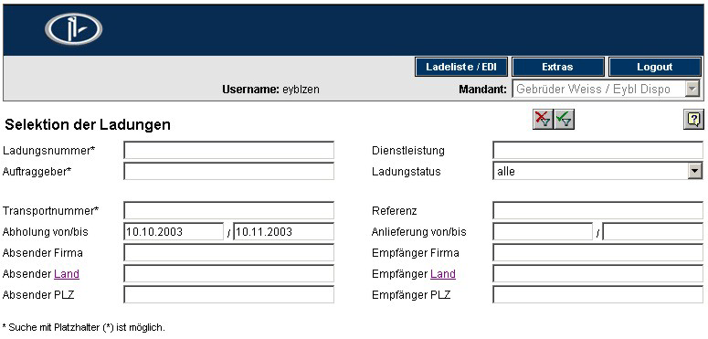 konzernweiter Überblick zu allen Ladungen und TA diverse Filter- und