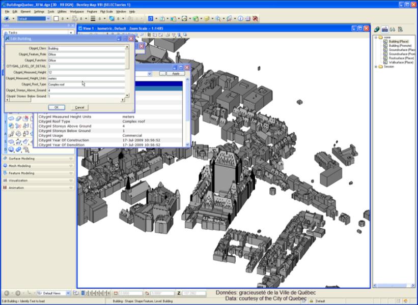 Bentley Map V8i - 3D FME Integration (CityGML) Themen der Live Präsentation: Import eines 3D Stadtmodells nach CityGML Spezifikation Sichten und Editieren von Attributen 3D Modellierung bzw.