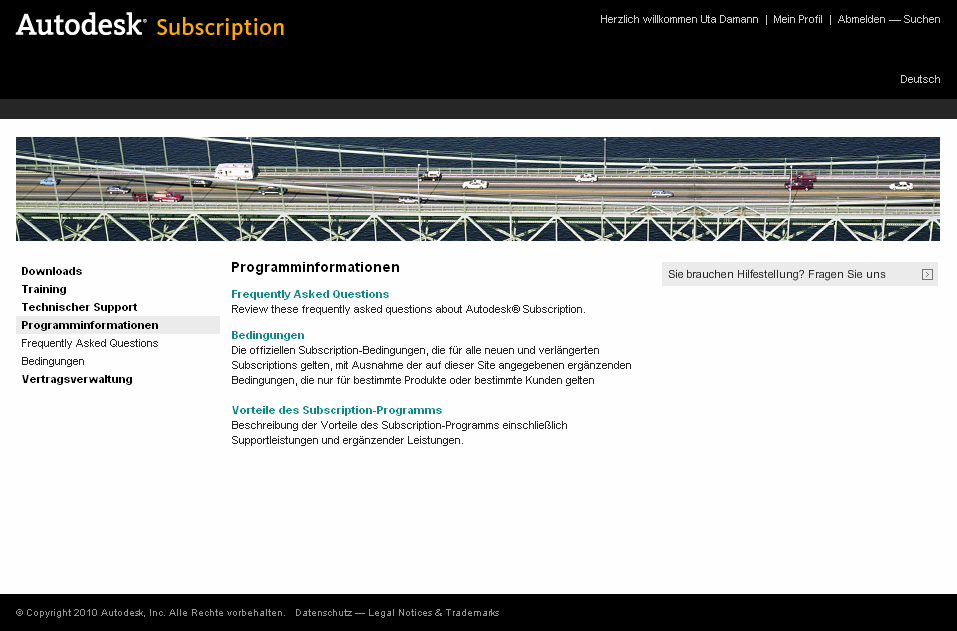 zu Autodesk Subscription finden Sie im Abschnitt Programminformationen unter