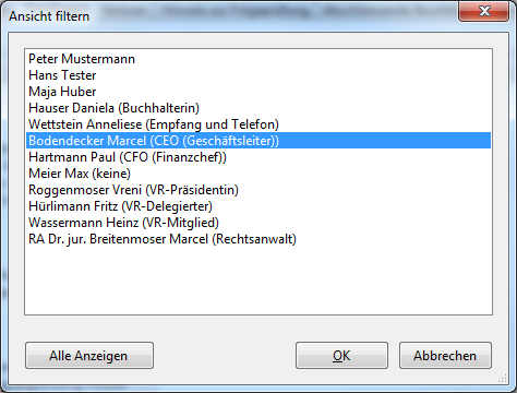 Pendenzen, Risikofälle, Rückfragen und Review-Aufgaben Ansicht kann nach Revisor/Kontaktperson gefiltert werden. Wie versende ich eine Email mit allen offenen Rückfragen für eine Kontaktperson?