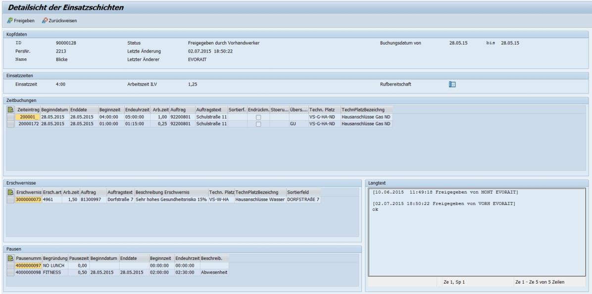 Überprüfung mit EvoRelease - Freigabe einer einzelnen Schicht