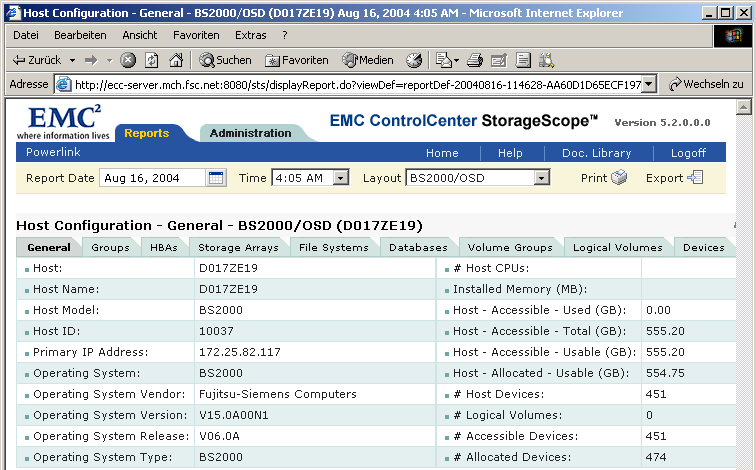 BS2000/OSD Server in StorageScope Die StorageScope-Integration bietet BS2000/OSD-Server- spezifische Berichte mit: