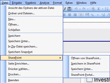 SharePoint-Datei-Menue Ein SharePoint-Datei-Menue wurde ergänzt, um den schnellen Zugriff auf eine SharePoint-Datei zu ermöglichen.