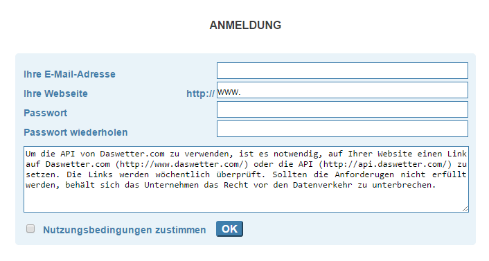 I. Anmeldung und Zugriff auf die API Mit der daswetter.