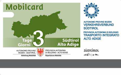Mit der Mobilcard Südtirol können Sie 3 oder 7 Tage lang alle öffentlichen Verkehrsmittel des Südtiroler Verkehrsverbundes