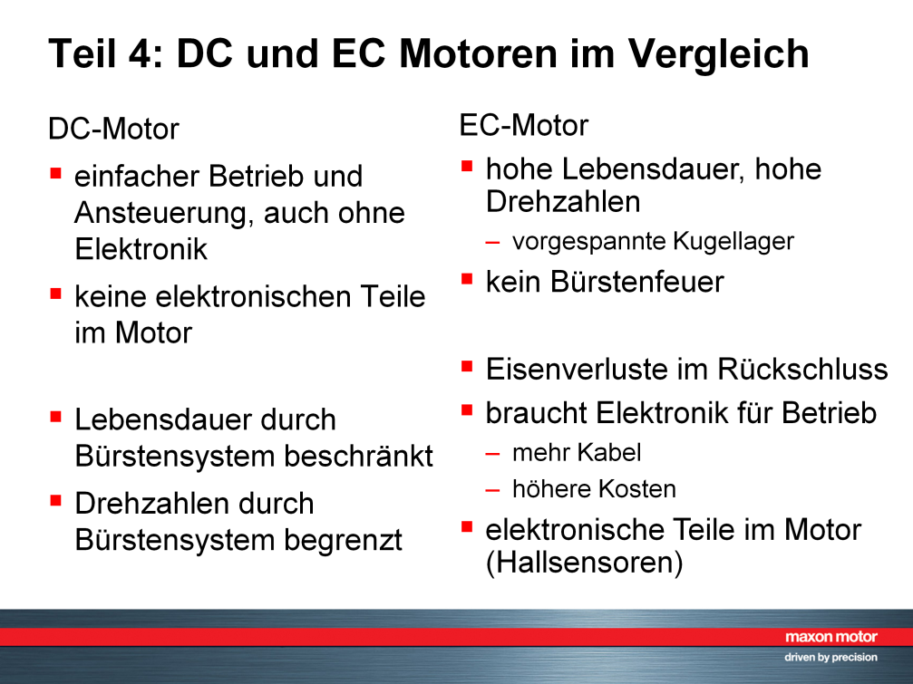 In diesem letzten Teil wollen wir die Eigenschaften der maxon EC-Motoren zusammenfassen.