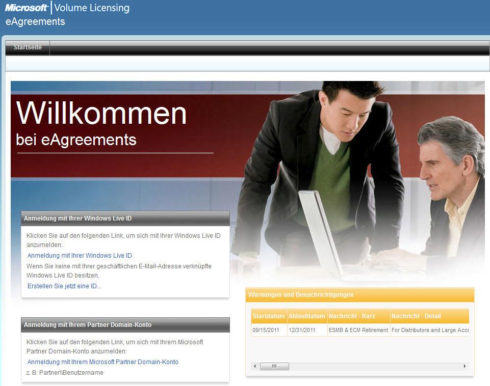 11. Anmeldung mit dem Microsoft Konto auf der Webseite eagreements.