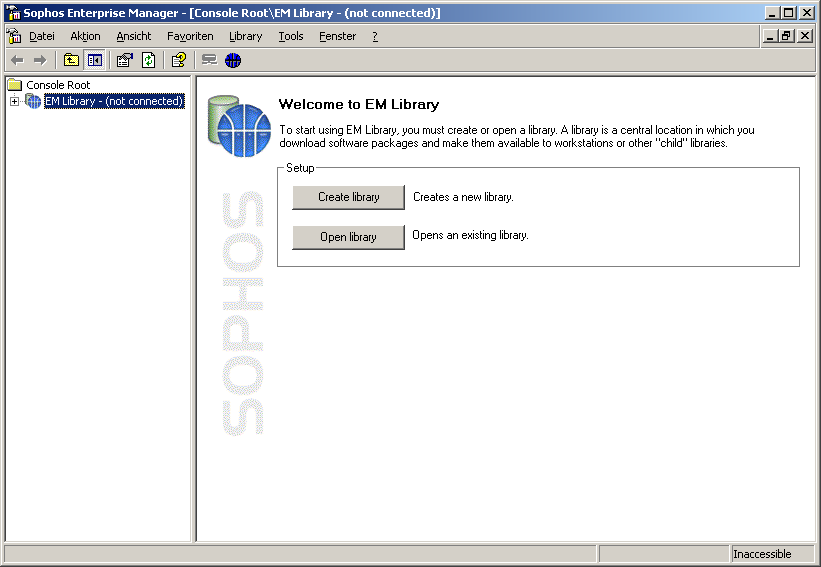 Nach erneutem Anmelden starten Sie Start->Programme->Sophos->Sophos EM Library Console.