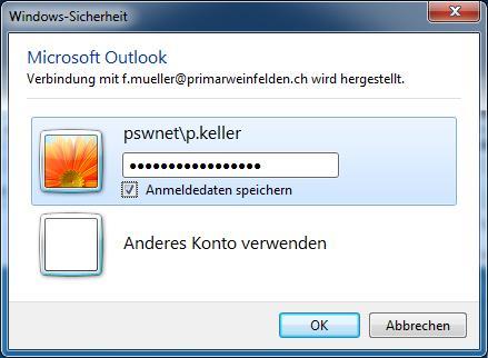 6. Beim nächsten Start wird das Fenster Windows Sicherheit nochmals eingeblendet Kennwort eingeben & Anmeldedaten speichern & OK 6 Mailing über Windows Mail-App (Windows 8, 10, Mobile) Mailing
