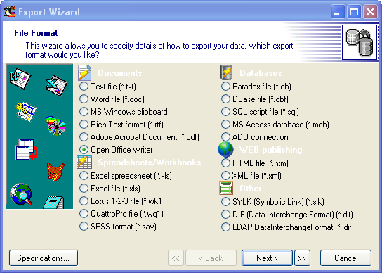 Daten Export In allen Modulen kann jede angezeigten Tabelle exportiert werden.