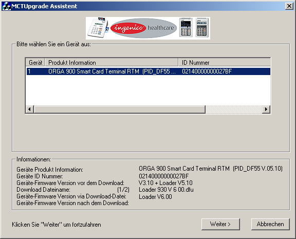 Detaillierte Beschreibung: Update_ORGA_930M_V3.20.exe Dies ist ein zertifiziertes Update für alle ORGA 930 M egk mit zertifizierter Firmware-Version ab 3.