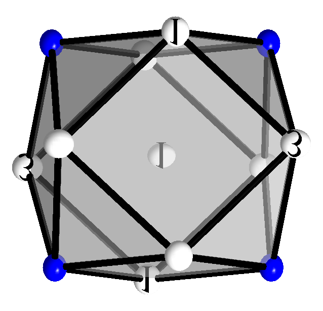 Die unterschiedlichen z-werte von Ru und Zn3 bewirken, dass das Ru-Atom außerhalb der (Zn3) 4 -Ebene liegt.
