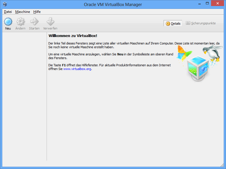 2.2.3 Einrichten von VirtualBox am Beispiel Windows XP Mit Neu wird die Erstellung eines virtuellen PCs gestartet: Die nachfolgende Anleitung beschreibt die Einrichtung von Windows XP.