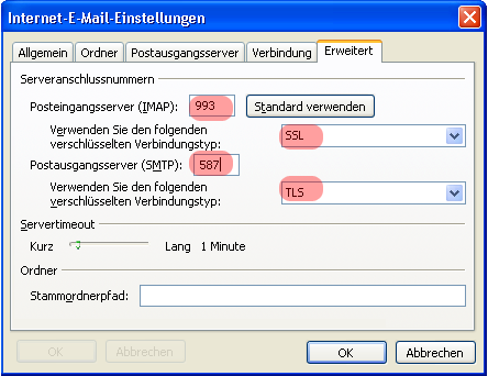 Wählen Sie die Karteikarte Postausgangsserver und machen Sie ein Häkchen vor Der Postausgangsserver (SMTP) erfordert Authentifizierung.