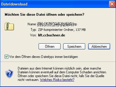 Download der Installationsdateien (Internet Explorer) Nach dem Klick auf Download sollte sich jetzt