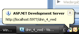Installation 7 / 9 Der im VWD integrierte Webserver ASP.Net Development Server wird gestartet und ihr Browser öffnet sich mit der angezeigten Adresse.