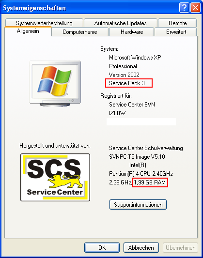 Vorbereitungen / Voraussetzungen 1.1 Windows XP / Vista Unterstützte Version Windows XP Professional SP 3 Das Betriebssystem muss sich auf dem aktuellen Updatestand befinden.