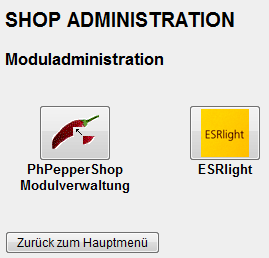 2.4 Modulinstallation Nach dem Kopieren der Dateien kann man in die Shopadministration gehen und dort ins Menü 'Module' > 'Modulverwaltung' wechseln.
