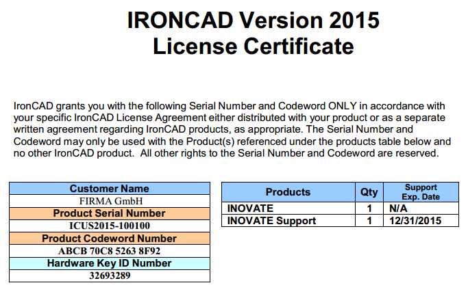Was muss griffbereit sein? 1. Der Server / Rechner, auf dem der Team-Lizenz-Manager von IRONCAD läuft 2. Der USB Dongle, transparent-blau. 3. Das passende Lizenzdatenblatt: License Certificate.