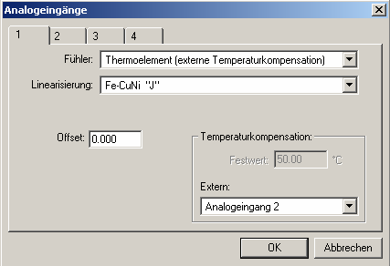 Thermoelemente Externe Temperaturkompensation Verwendung in Sonderfällen Konfiguration am Gerät: Thermoelement mit externer