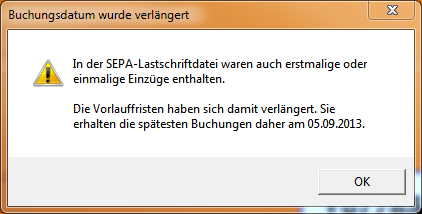 Abb 11: Angabe des Ausführungsdatums Abb 12: Erfolgreiche Erstellung der SEPA-XML-Datei Sollte das eingegebene Datum nicht den Vorgaben entsprechen, so passt das PC-VAB- Programm das