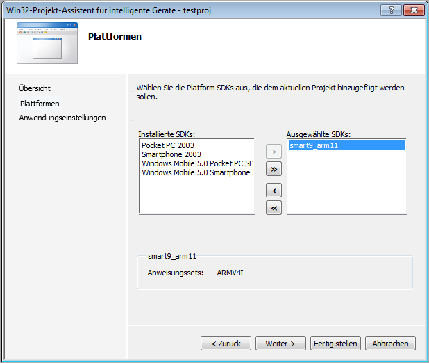 Projekt anlegen Unter Plattformen das smart9_arm11