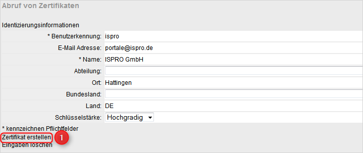 Abbildung 3 Zertifikatsabruf über die Portalwebseite 1.2.2 Zertifikat abrufen Es erscheinen die Daten des Zuweisers.