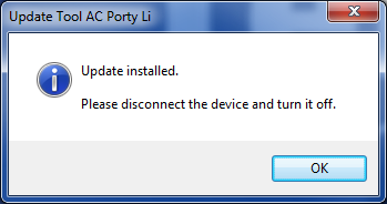 Manual for software update // AC Porty L power supply drawer 6) The software has been updated successfully und the power supply drawer can now