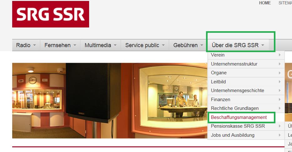 Leitfaden für Lieferanten zum online-portal der SRG SSR 1. Zugang zum online-portal Bitte rufen Sie sich die Homepage www.srgssr.ch der SRG SSR auf.