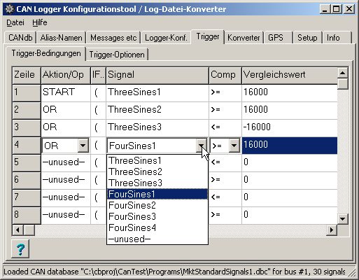 Auswahl wann geloggt werden soll (Trigger-Bedingungen) ( hier: Triggerbedingung bei neueren Geräten mit 32-Bit-CPU!