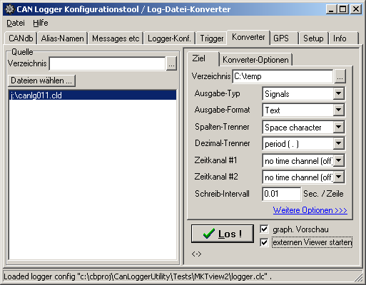 Auswerten der geloggten Daten am PC (2) Konvertieren der geloggten Datei per Logger-Utility ggf.