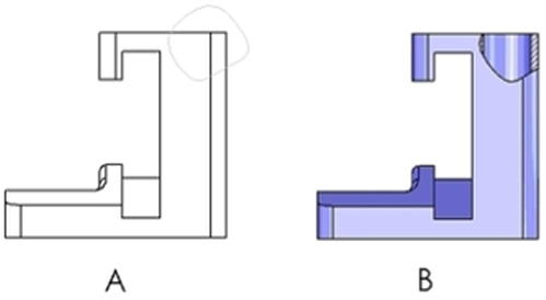 Beispielprüfung Kompetenz beim Entwerfen 1 Zum Erstellen der Zeichenansicht B muss ein Spline (wie in der Abbildung gezeigt) in Zeichenansicht A skizziert und der