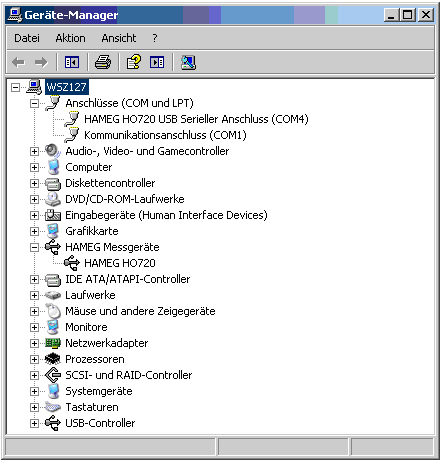 9 Öffnen Sie nun erneut den Windows Gerätemanager. Den Eintrag des HO720/HO730 VCP Treibers finden Sie unter dem Eintrag Anschlüsse (COM und LPT).
