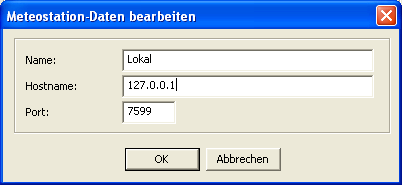 2. Unter dem Reiter Meteostationen ändern Sie den bestehenden, Standardeintrag oder erstellen Sie eine neue Wetterstation-Defintion.