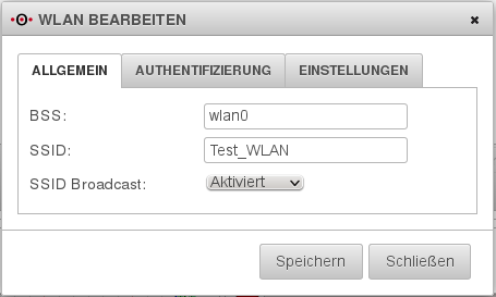 2.2 Weitere Einstellungmöglichkeiten Nachdem Sie ein WLAN-Netz erstellt haben, können Sie in den Optionen weitere Einstellungen vornehmen. Abb.: 2.2 "Einstellungen"-Button 2.2.1 Allgemein Unter dem Reiter Allgemein können Sie die Schnittstellenbezeichnung (BSS) einsehen und die SSID des WLAN ändern.