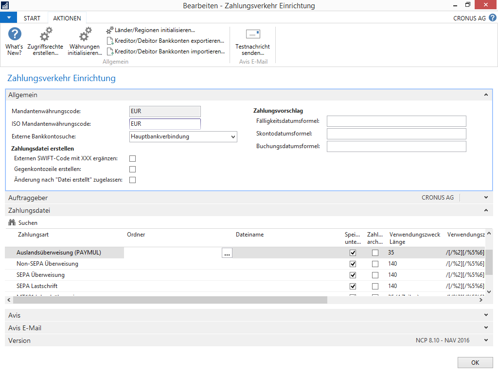 Einrichtung Bevor Zahlungsdateien erstellt werden können, müssen grundlegende Informationen festlegt werden.