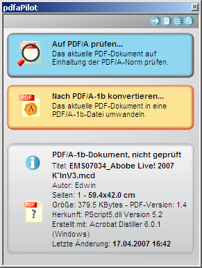 Validatoren Preflight in Adobe Acrobat 8 Pro interaktiv pdfapilot by callas software