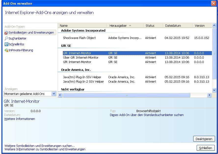 Aktivierung des GfK Add-On im Internet Explorer 8 4.