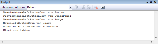 Der untere Ausschnitt aus der Code Behind Datei zeigt die Implementierung der EventHandler des Buttons. Die Methoden für das StackPanel und das Bild sehen ähnlich aus.