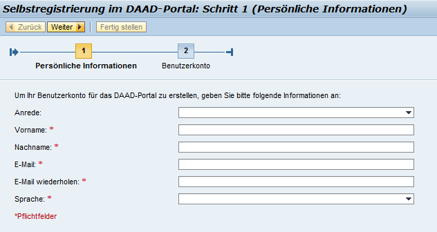 Vorgehen 1. In der Regel werden Sie in der Personenförderung direkt von einer Ausschreibungsseite unter www.daad.de ins Portal weitergeleitet.