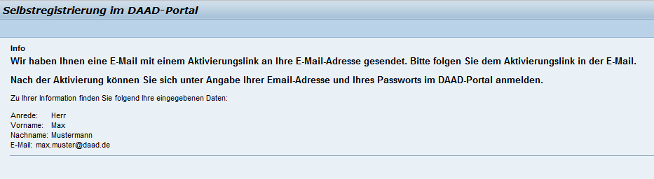 6. Sie gelangen nun zu Schritt 2 der Selbstregistrierung im DAAD Portal (Benutzerkonto). Klicken Sie in das Feld Passwort und wählen Sie ein persönliches Passwort.