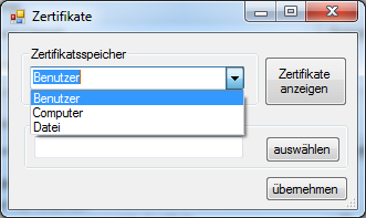 Anzeige verfügbarer elektronischer Zertifikate Über das Menü <Signatureinstellungen> ist die Anzeige aller verfügbaren elektronischen Zertifikate mit der Information, ob ein privater