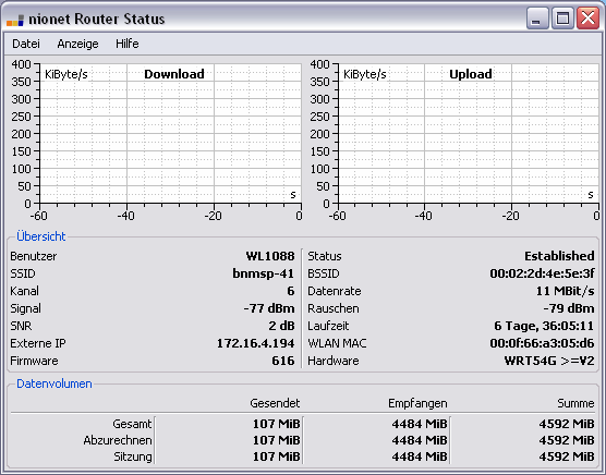 6. Das Programm Nionet Router Status : Hilfreich zur optimalen Antennenausrichtung ist das Programm Nionet Router Status. Download unter: http://www.cdaniel.