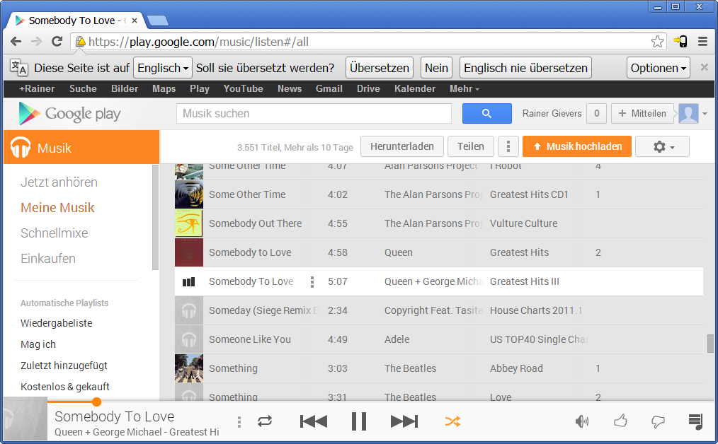 86 Play Music Die Weboberfläche von Google Music, die Sie auf dem PC-Webbrowser unter music.google.com aufrufen.